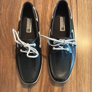 Sperry Black and White Boat Shoes with Moccasin Toe